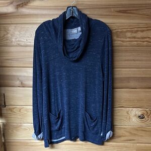 Chico's Women's Cozy Navy Gray Heathered Cowl Neck Sweater Size 2